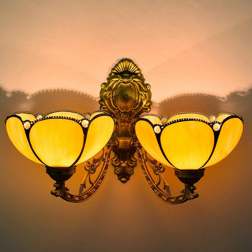 Tiffany Petal Stained Glass 2-Light Wall Sconce Lamp