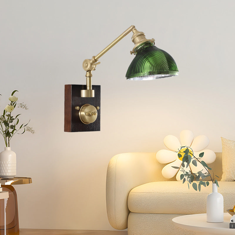 Half Round Glass Copper 1-Light Wall Sconce Lamp