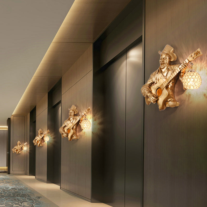 Guitar Player Resin Crystal 1-Light Wall Sconce Lamp