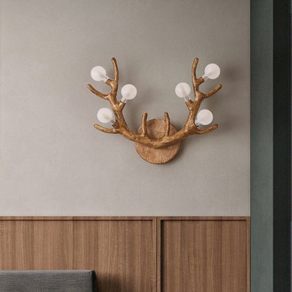 Resin Antler Branch Glass Shade 6-Light Wall Sconce Lamp