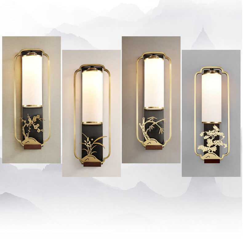 New Copper Glass Column Ring 1-Light Wall Sconce Lamp
