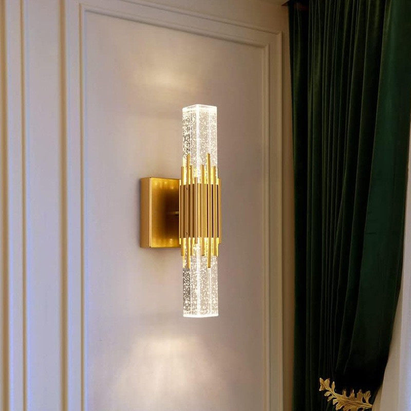Stainless Steel Column Crystal Shade LED Wall Sconce Lamp