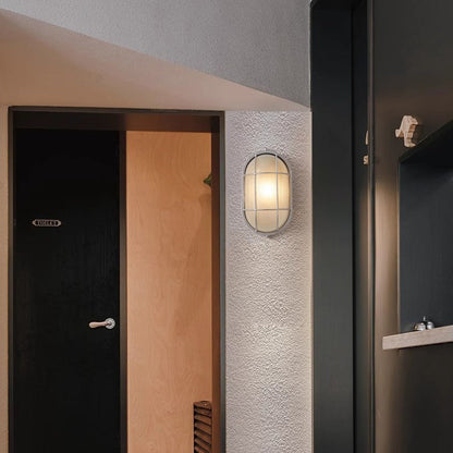 Aluminum Glass Round Oval 1-Light Wall Sconce Lamp