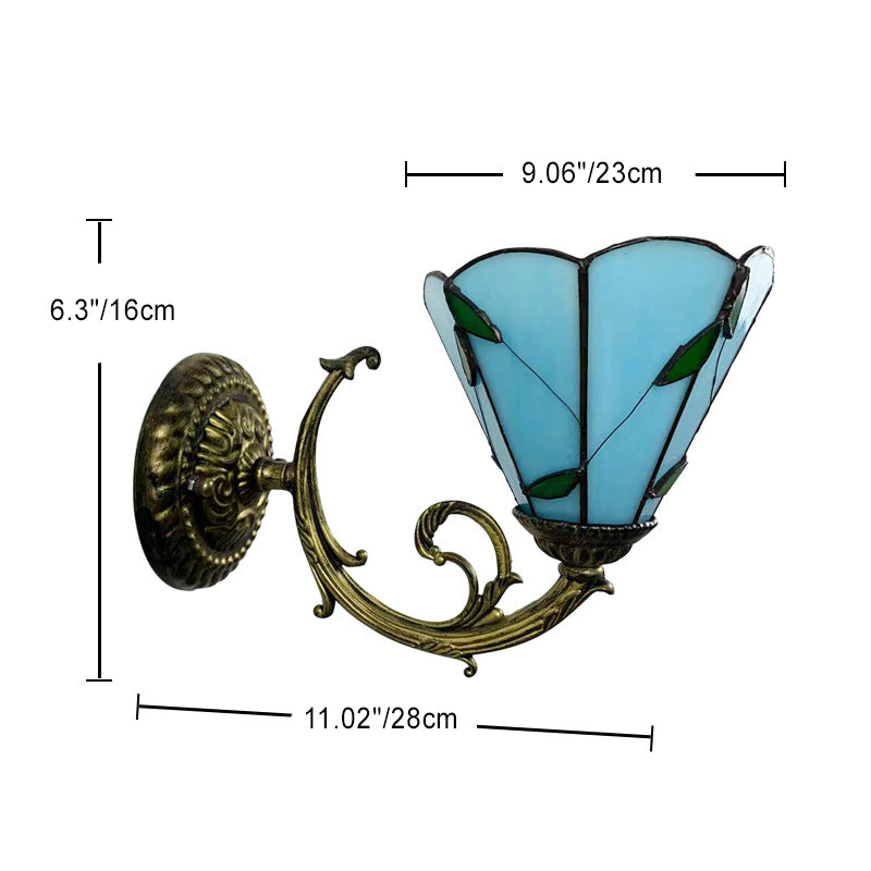 Tiffany Flower Iron Stained Glass 1-Light Wall Sconce Lamp