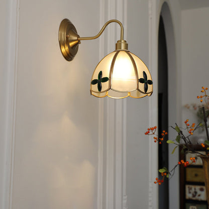 Deco Brass Round Glass Shade 1-Light Wall Sconce Lamp