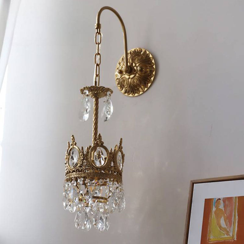 French Bent Crown Copper Crystal 1-Light Wall Sconce Lamp