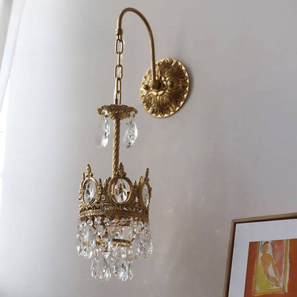 French Bent Crown Copper Crystal 1-Light Wall Sconce Lamp