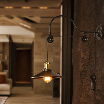 Contemporary Industrial Iron Round 1-Light Wall Sconce Lamp