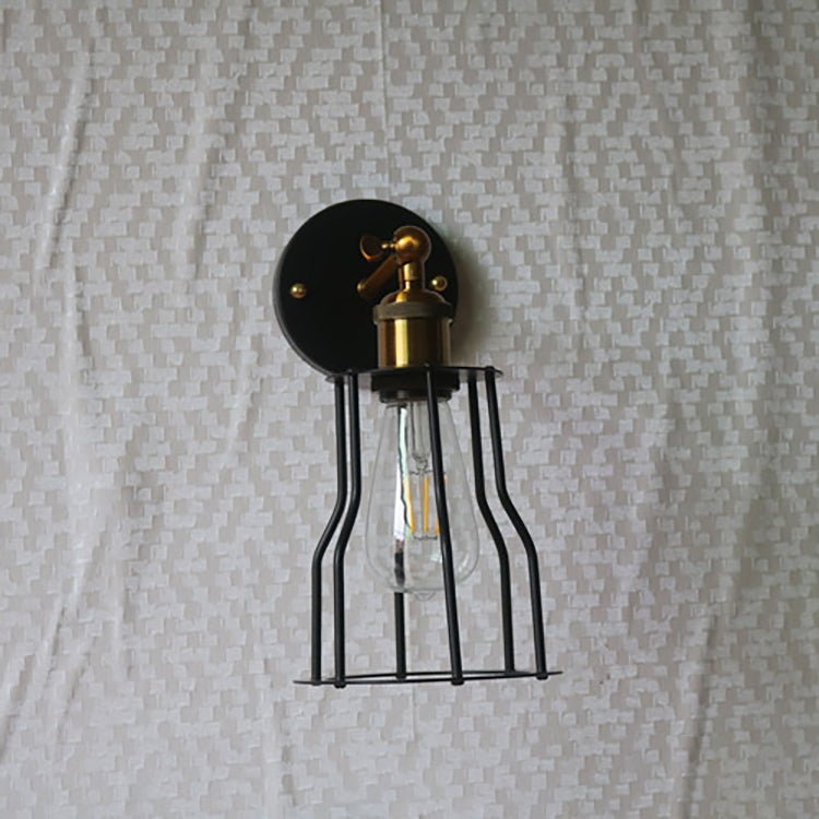 Industrial Round Iron Cage 1-Light Wall Sconce Lamp