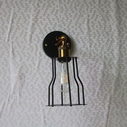Industrial Round Iron Cage 1-Light Wall Sconce Lamp