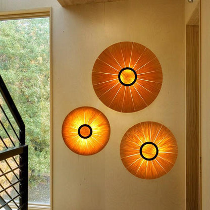 Round Cherry Veneer Oak Veneer 1-Light Wall Sconce Lamp