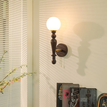 Retro Wood Aluminum Glass Ball 1-Light Wall Sconce Lamp