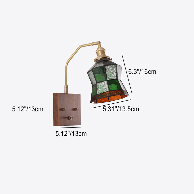 Square Cone All Copper Wood Glass 1-Light Wall Sconce Lamp