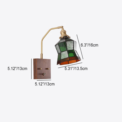 Square Cone All Copper Wood Glass 1-Light Wall Sconce Lamp