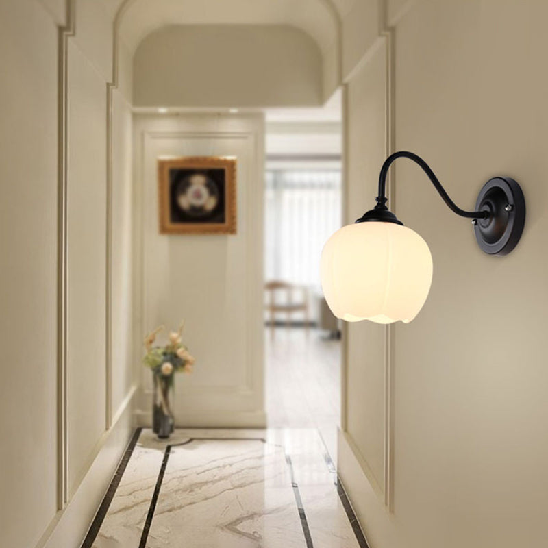 Minimalist Floral Iron Glass 1-Light Wall Sconce Lamp