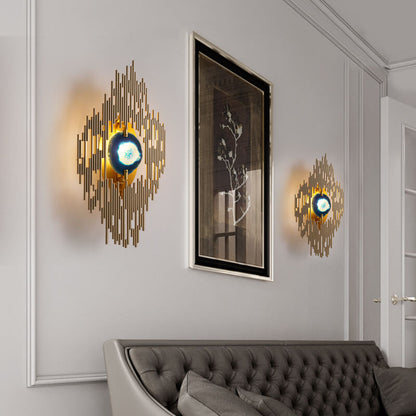 Light Metal Tube Blue Agate Slice 1-Light Wall Sconce Lamp