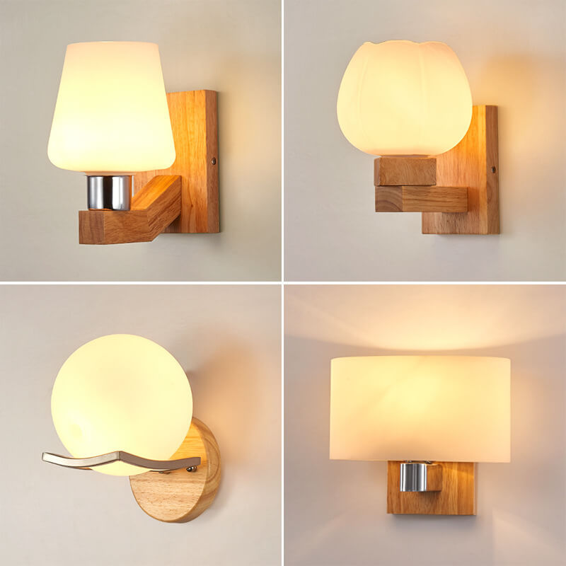 Rubberwood Iron Geometric Design 1-Light Wall Sconce Lamp