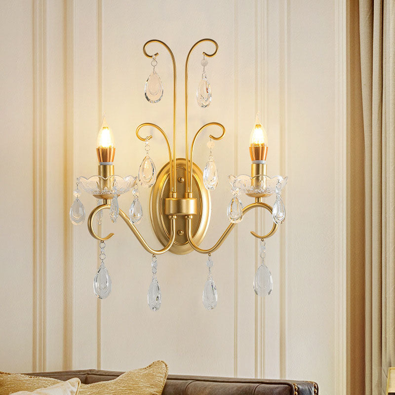 Traditional French Crystal Branch 2-Light Wall Sconce Lamp