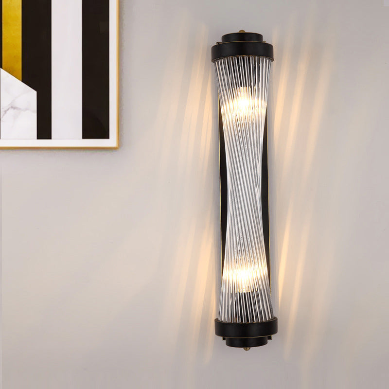 Metal Steel Crystal Column Tower 2-Light Wall Sconce Lamp