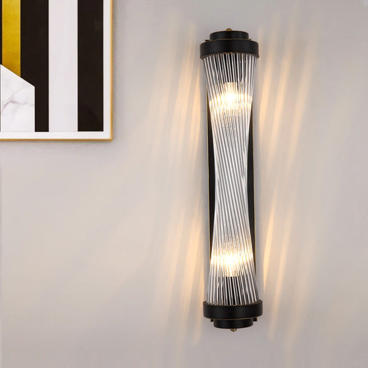 Metal Steel Crystal Column Tower 2-Light Wall Sconce Lamp