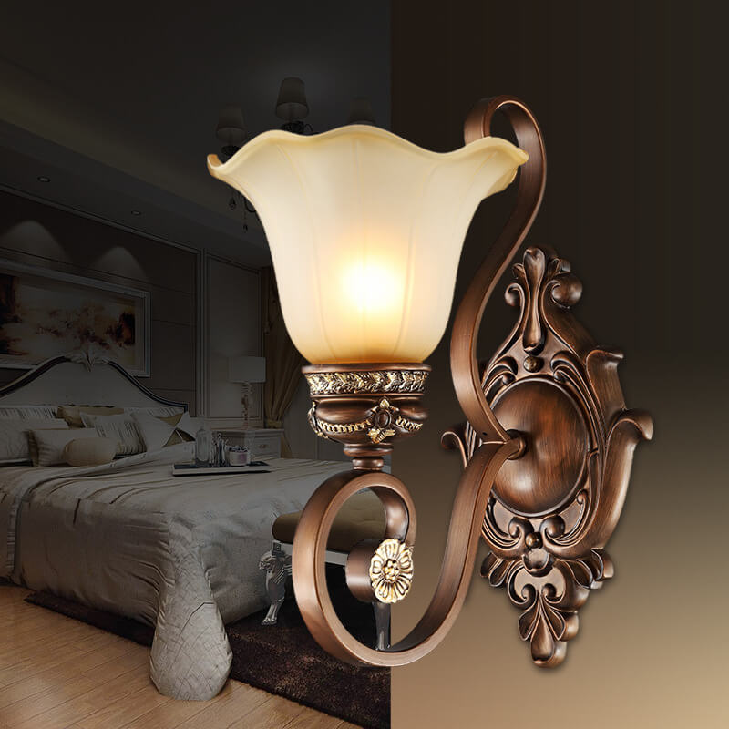 Iron Glass Flower Shape 1-Light Wall Sconce Lamp