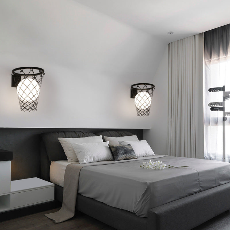 Deco Iron Glass Basketball Hoop 1-Light Wall Sconce Lamp