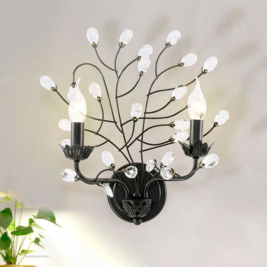 Iron Branches Crystal Decor 2-Light Wall Sconce Lamp
