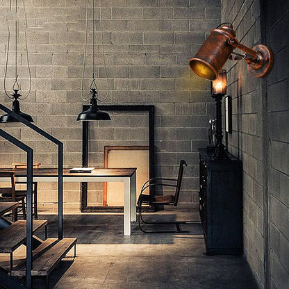 Traditional Rust Iron Cylinder 1-Light Wall Sconce Lamp