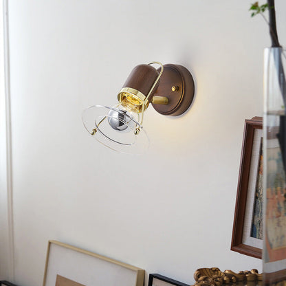 Walnut Acrylic Cylinder Round Disk 1-Light Wall Sconce Lamp