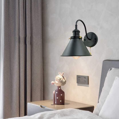 Iron Black Cone 1-Light Pull Cord Wall Sconce Lamp