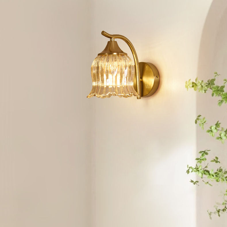 French Floral Hardware Glass 1-Light Wall Sconce Lamp