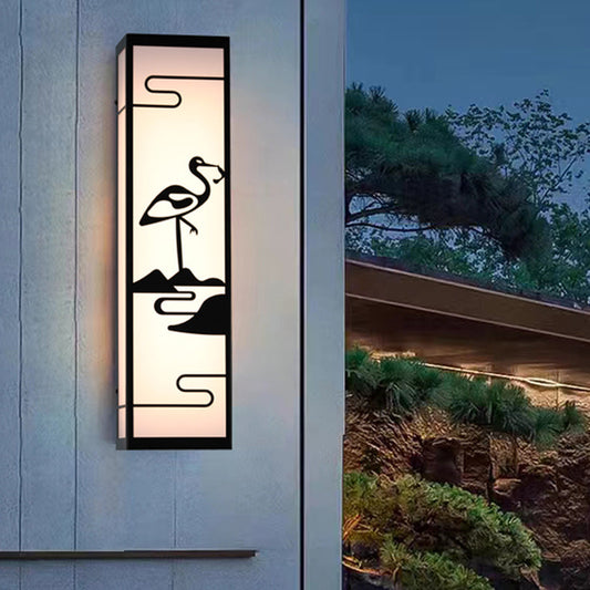 Chinese Rectangle Shade LED Waterproof Wall Sconce Lamp