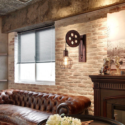 Traditional Linear Round Iron 1-Light Wall Sconce Lamp