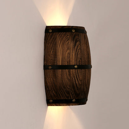 Wood Wine Barrel Design 1-Light Wall Sconce Lamp