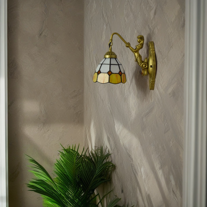 Tiffany Mermaid Resin Iron Glass 1-Light Wall Sconce Lamp