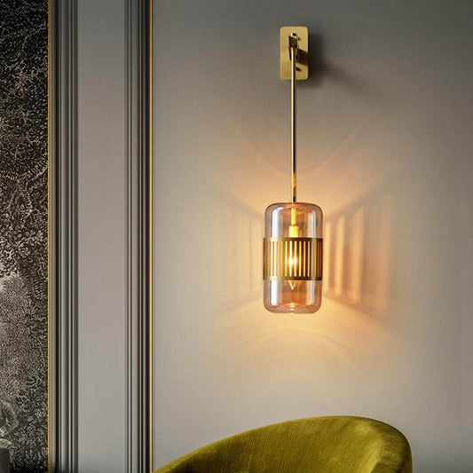 Luxury Iron Glass Cylindrical 1-Light Wall Sconce Lamp