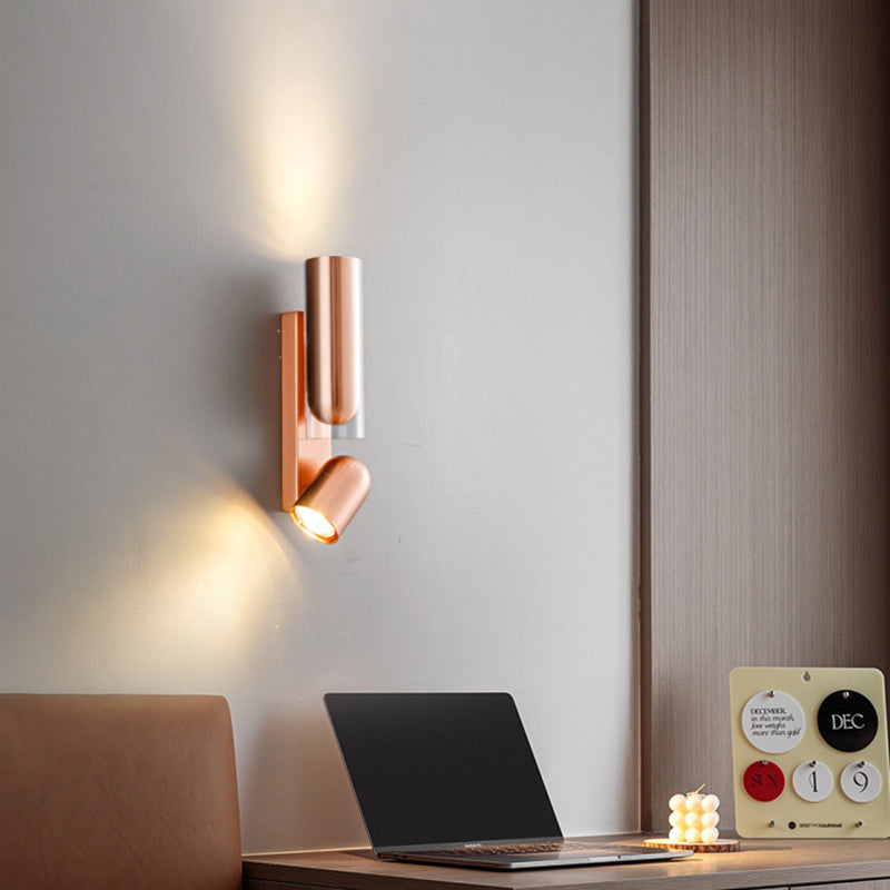 Cylinder Rotatable Iron Glass 2-Light Wall Sconce Lamp