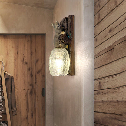 Resin Glass Squirrel Square 1-Light Wall Sconce Lamp