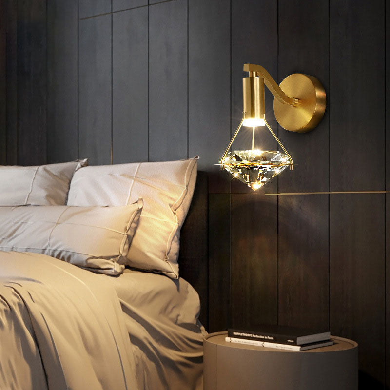 Mid-Century Diamond Brass Crystal LED Wall Sconce Lamp
