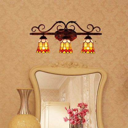 Tiffany Glass Mirror Front Light 3-Light Wall Sconce Lamp
