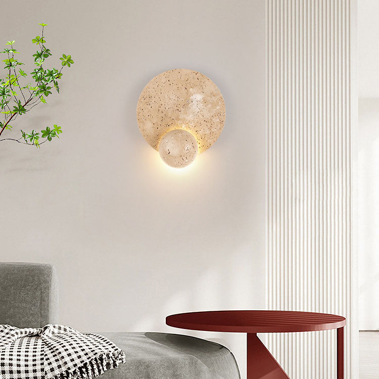 Japanese Round Yellow Travertine LED Wall Sconce Lamp