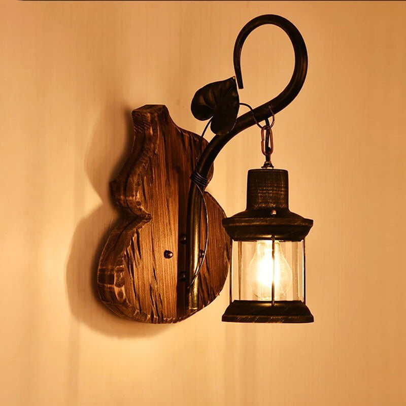 Rubberwood Glass Horse Lamp Iron 1-Light Wall Sconce Lamp