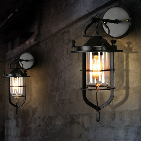 Iron Glass Houseboat Design 1-Light Wall Sconce Lamp