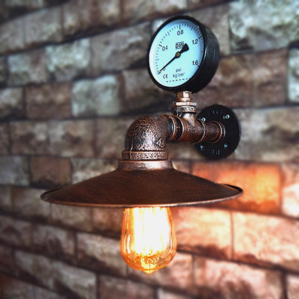 Wrought Pipe Temperature Gauge 1-Light Wall Sconce Lamp