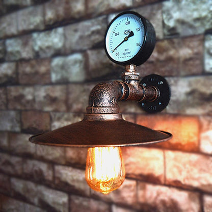 Wrought Pipe Temperature Gauge 1-Light Wall Sconce Lamp