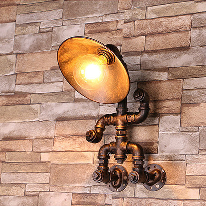 Industrial Dome Pipe Iron 1-Light Wall Sconce Lamp