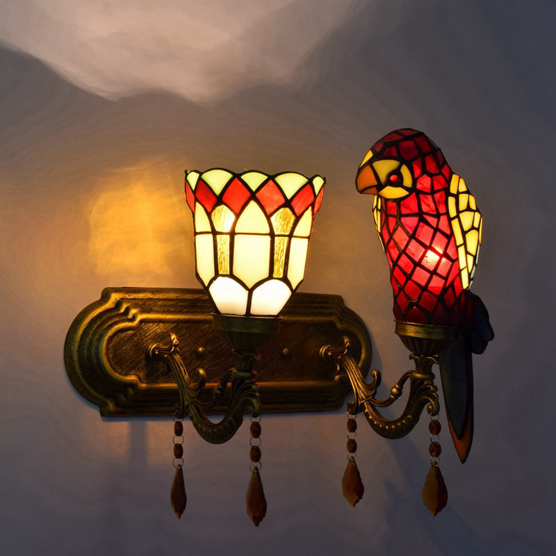 Tiffany Glass Crystal String 2-Light Wall Sconce Lamp