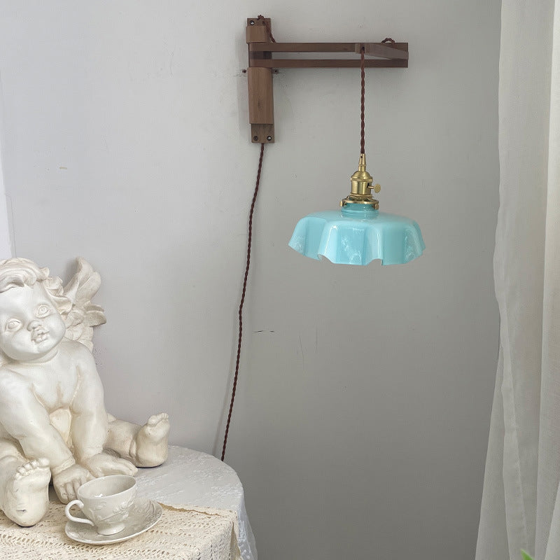 Eclectic Beam Pleated Glass Shade 1-Light Wall Sconce Lamp