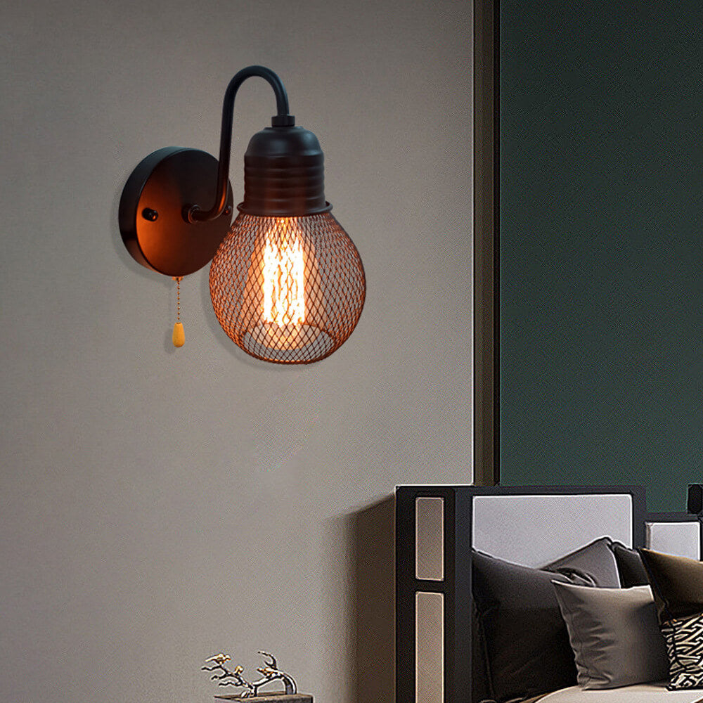 Vintage Iron Cage Glass Lampshade 1-Light Wall Sconce Lamp