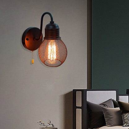 Vintage Iron Cage Glass Lampshade 1-Light Wall Sconce Lamp